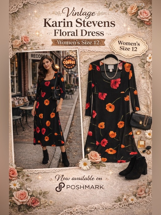 karin stevens Dresses & Skirts - Vintage Karin Stevens Floral Dress – Women’s Size 12